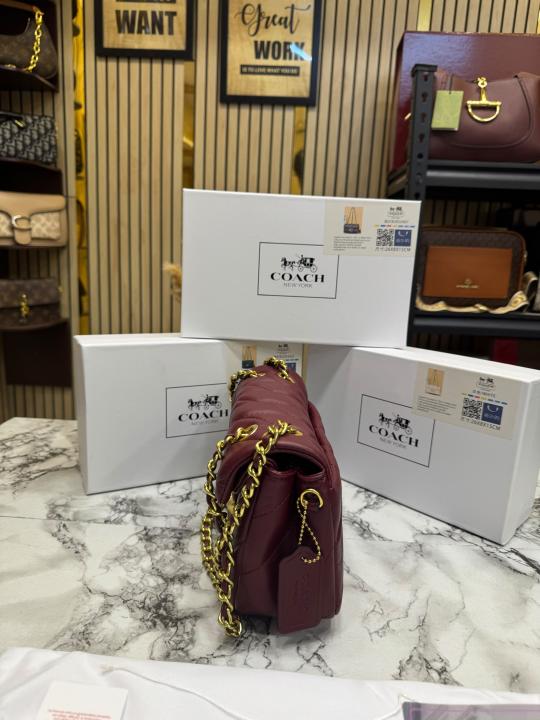 Coac_h Tabby Quilted Burgendy Shoulder Bag With Box And Dust Bag