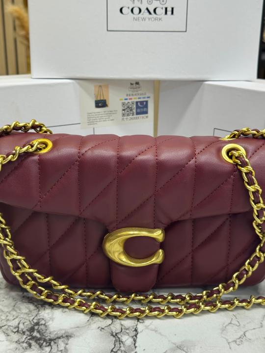 Coac_h Tabby Quilted Burgendy Shoulder Bag With Box And Dust Bag