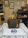 Michael Kor_s Voyager Signature Monogram Tote Bag With MK Charm And Dust Bag (2616) (Brown)