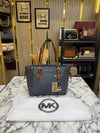 Michael Kor_s Voyager Signature Monogram Tote Bag With MK Charm And Dust Bag (2616) (Black-Brown)