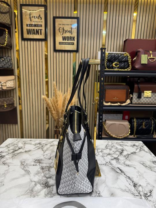 Michael Kor_s Voyager Signature Monogram Tote Bag With MK Charm And Dust Bag (2616) (Black)