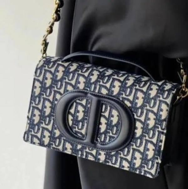 Christian Dio_r Caro Logo Shoulder Bag With Box And Dust Bag Including Carry Bag (Blue)