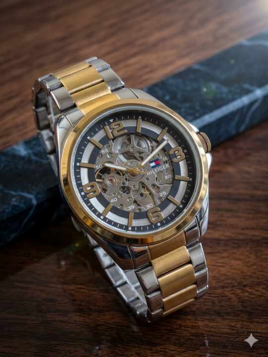 TOMM Y HILFIGER AUTOMATIC WATCH TT GOLD BLACK 498