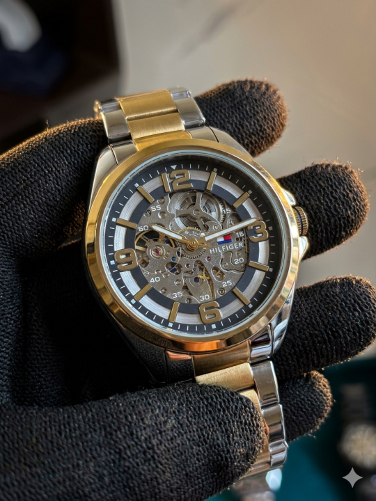 TOMM Y HILFIGER AUTOMATIC WATCH TT GOLD BLACK 498