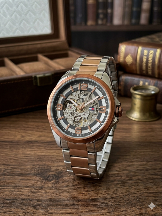 TOMM Y HILFIGER AUTOMATIC WATCH ROSE BLACK 500