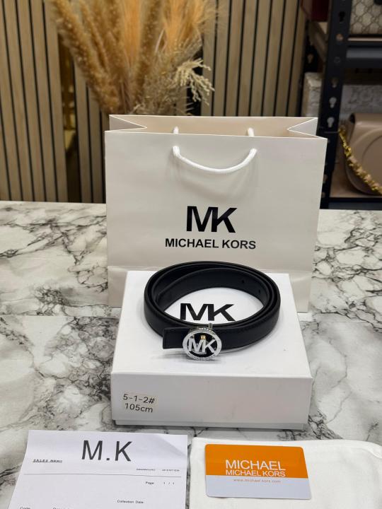 Michael Kor_s MK Logo Buckle Leather Belt With Box And Dust Bag Including Carry Bag (5-1-2)