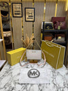 Michael Kor_s Pvc Jet Set Signature Monogram Crossbody Bag With Chain Strap Shoulder Strap With Box Carry Bag & Dust Bag (Pink)