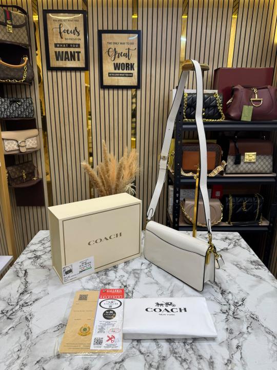 Coac_h Tabby 26 Signature Jacquard & Embossed Leather Shoulder & Crossbody Bag With Box & Dust Bag (White)