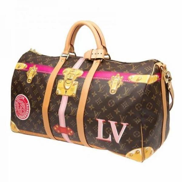 Loui_s Vuitton LV Keepall Bandouliere Monogram Travel Duffle Bag With Decorative Patchwork & Lock