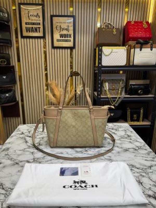 Coac_h Juliet Signature Canvas Da Tote Bag With Dust Bag (Apricot-8382)