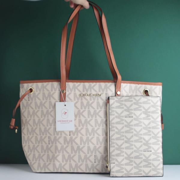 Michael Kor_s Large Jet Set Big Mk Print Tote Bag With Dust Bag (2003-Beige)