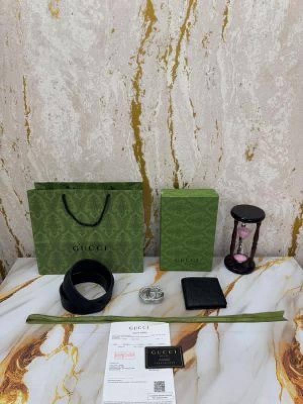 GUCC_I GG EMBOSSED MONOGRAM PREMIUM QUALITY BELT & WALLET COMBO WITH OG BOX DUST BAG CARRY BAG G64-3