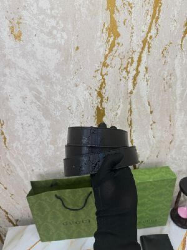 GUCC_I PREMIUM QUALITY BELT & WALLET COMBO WITH OG BOX DUST BAG CARRY BAG G64-2 BLACK