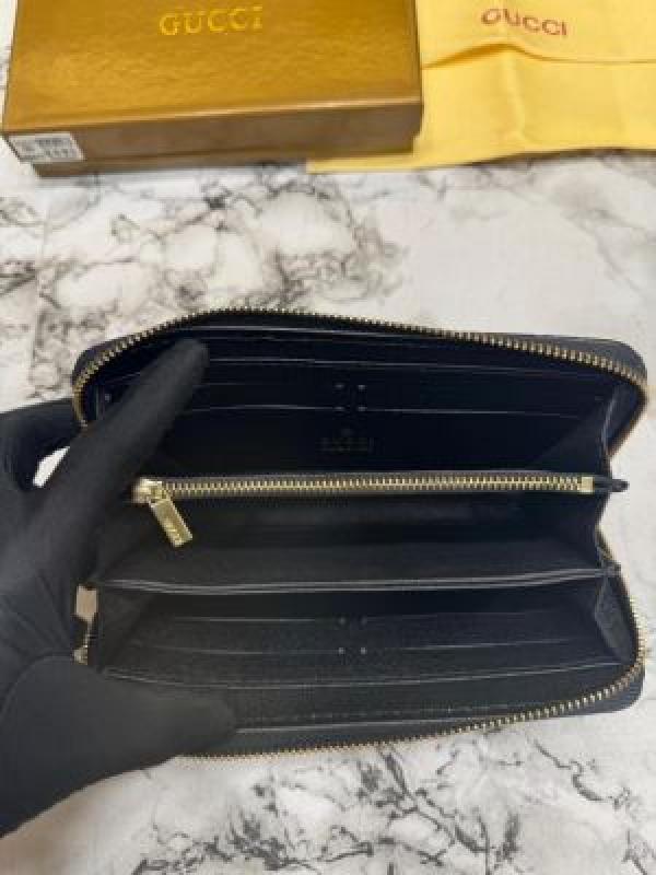 Gucc_i GG Embossed Premium Quality Zip Around Wallet (Black)