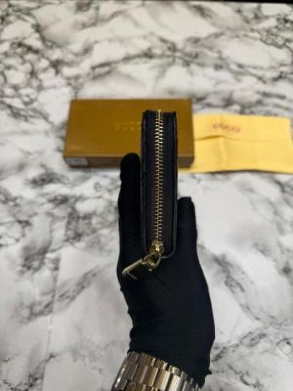 Gucc_i GG Embossed Premium Quality Zip Around Wallet (Black)