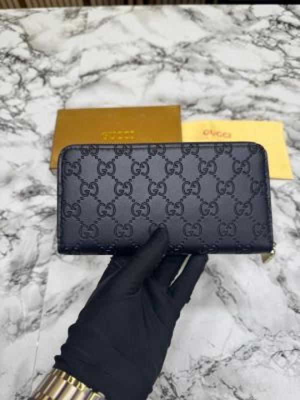 Gucc_i GG Embossed Premium Quality Zip Around Wallet (Black)