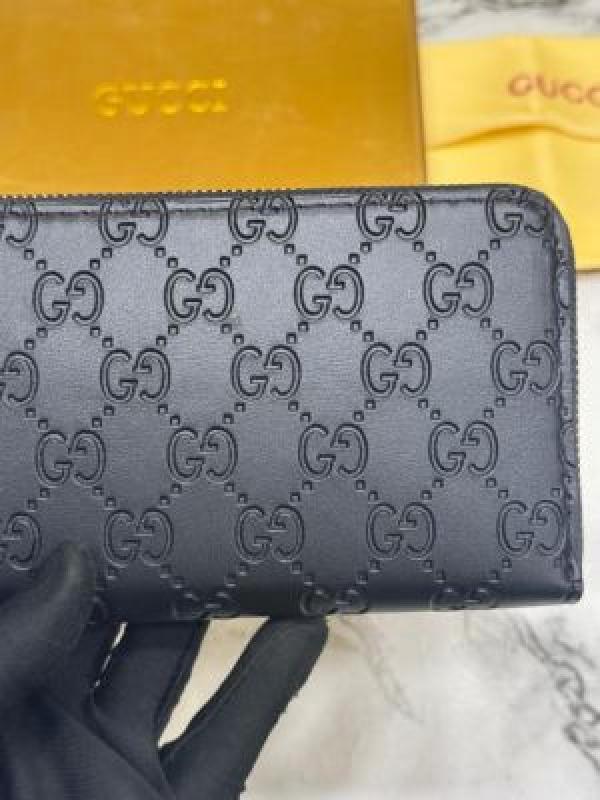 Gucc_i GG Embossed Premium Quality Zip Around Wallet (Black)