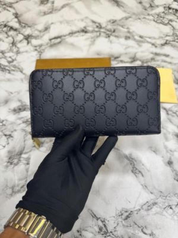 Gucc_i GG Embossed Premium Quality Zip Around Wallet (Black)