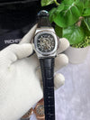 PATE K PHILIPPE AUTOMATIC LEATHER BELT BLACK SILVER BLACK AT288