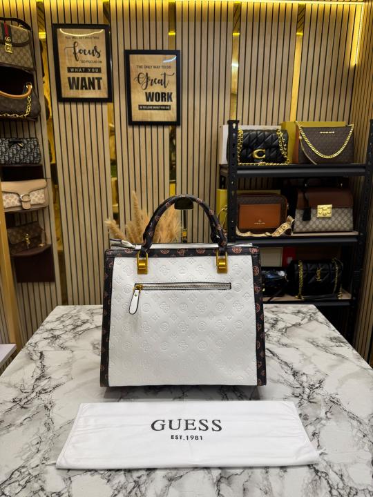 GUESS ELAVATE EMBOSSED TOTE WITH DUST BAG PREMIUM QUALITY (WHITE)