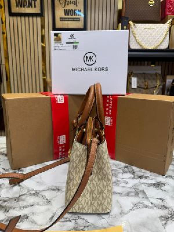 michae_l kors Camille Satchel Hand Bag In Signature logo-print Canvas With Double Og Box And Dust Bag (Beige Brown)