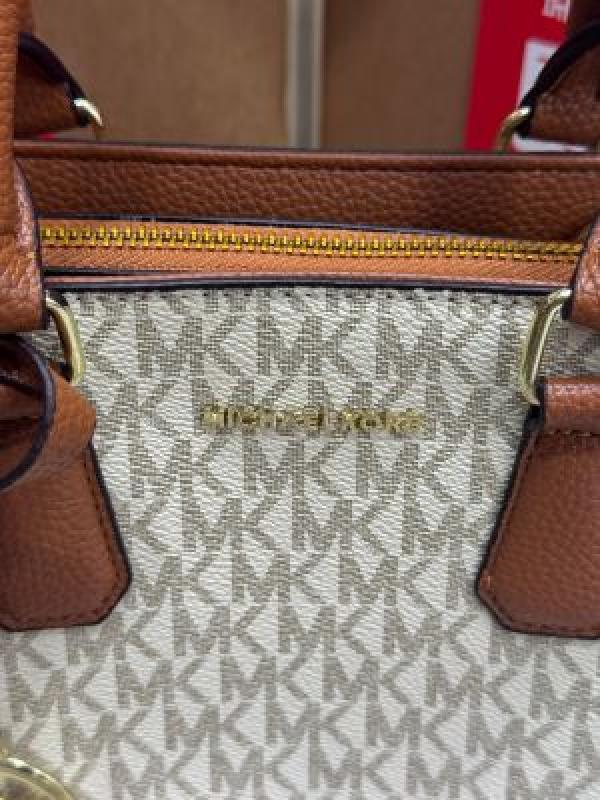 michae_l kors Camille Satchel Hand Bag In Signature logo-print Canvas With Double Og Box And Dust Bag (Beige Brown)