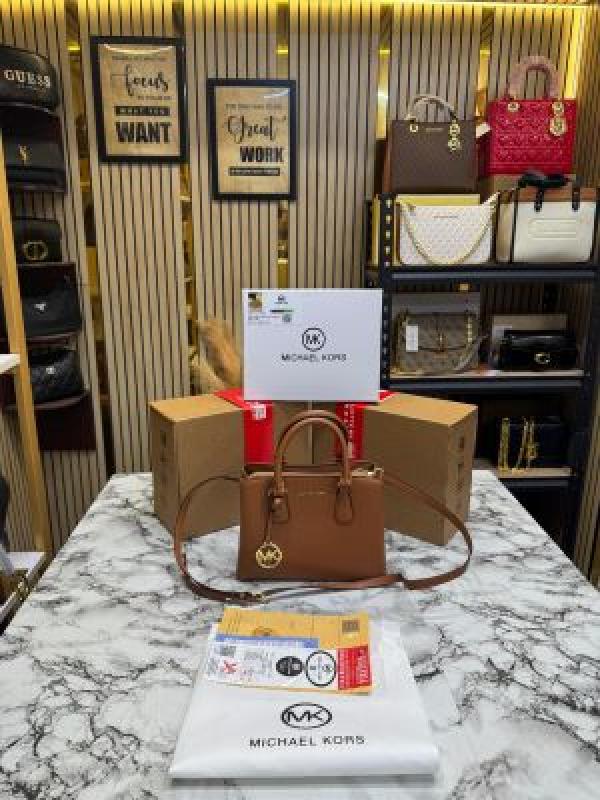 Michae_l Kors Camille Satchel Hand Bag In Signature Logo With Double Og Box And Dust Bag (Brown)