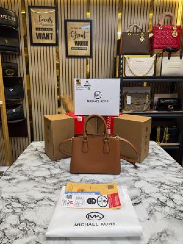 Michae_l Kors Camille Satchel Hand Bag In Signature Logo With Double Og Box And Dust Bag (Brown)