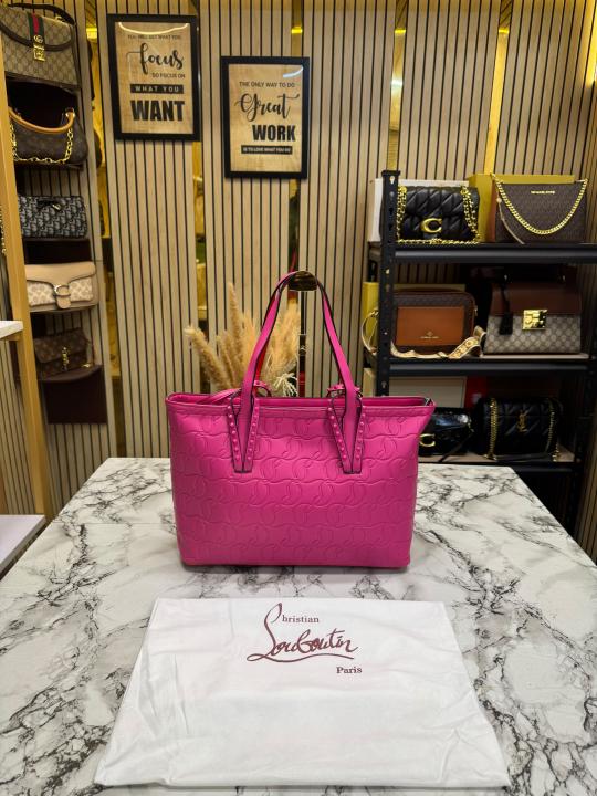Christia_n Louboutin Embossed Leather Tote Bag With Pouch & Dust Bag (Brown) (66376)
