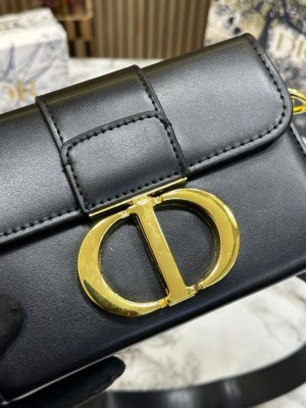 Christian Dio_r Montaigne Handbag With Og Box Dust Bag & Carry Bag Black (V-78831)