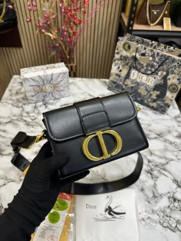 Christian Dio_r Montaigne Handbag With Og Box Dust Bag & Carry Bag Black (V-78831)