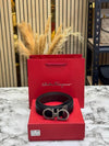 Salvatore Ferragam_o Ribbed Gancini Buckle Leather Belt With Box And Dust Bag Including Carry Bag (40-3)