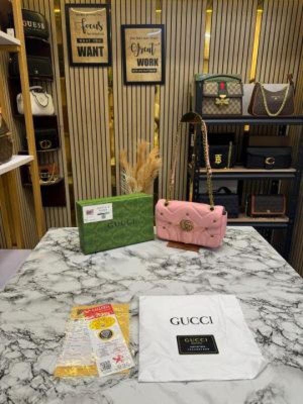 Gucc_i GG_Marmont_Mateless_Shoulder_Bag_With_Box_And_Dust_Bag_(Pink)