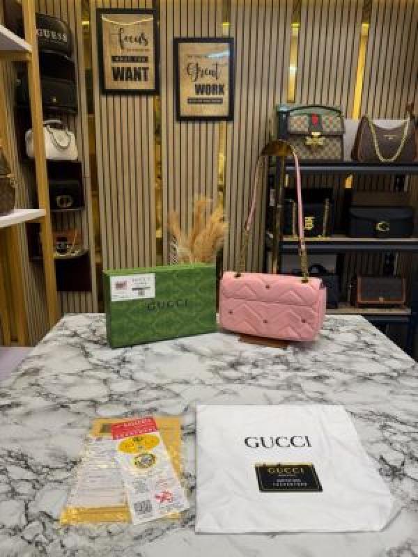 Gucc_i GG_Marmont_Mateless_Shoulder_Bag_With_Box_And_Dust_Bag_(Pink)