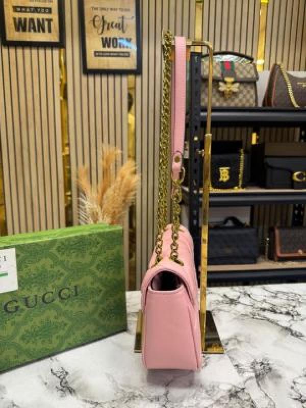 Gucc_i GG_Marmont_Mateless_Shoulder_Bag_With_Box_And_Dust_Bag_(Pink)