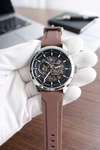 Tommyy  Hilfiger Automatic Silicon Belt Brown Silver Black 145