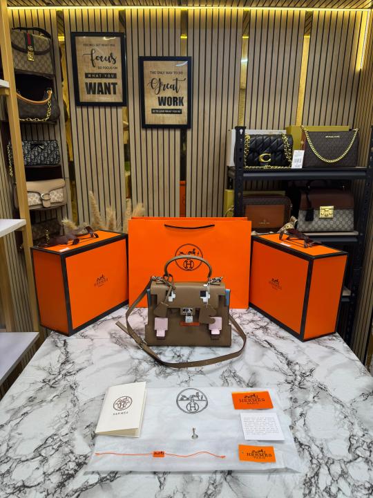 Herme_s Kelly Doll Mini Top Handle Crossbody Bag With Box And Dust Bag Including Carry Bag (Khaki)