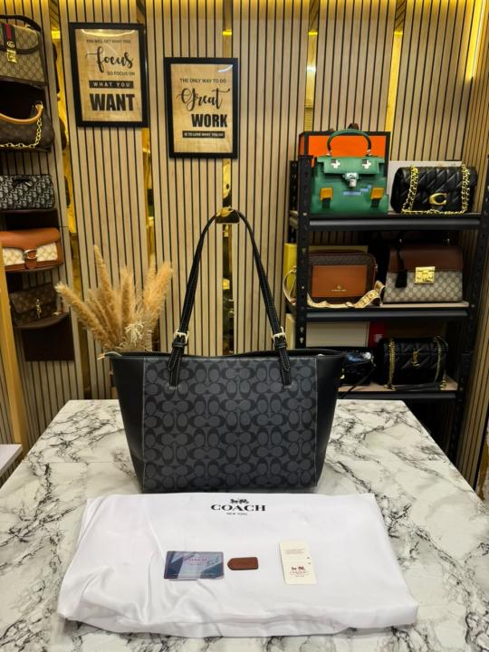 Coac_h City Signature Canvas Tote Bag With Dust Bag (Black) (361)