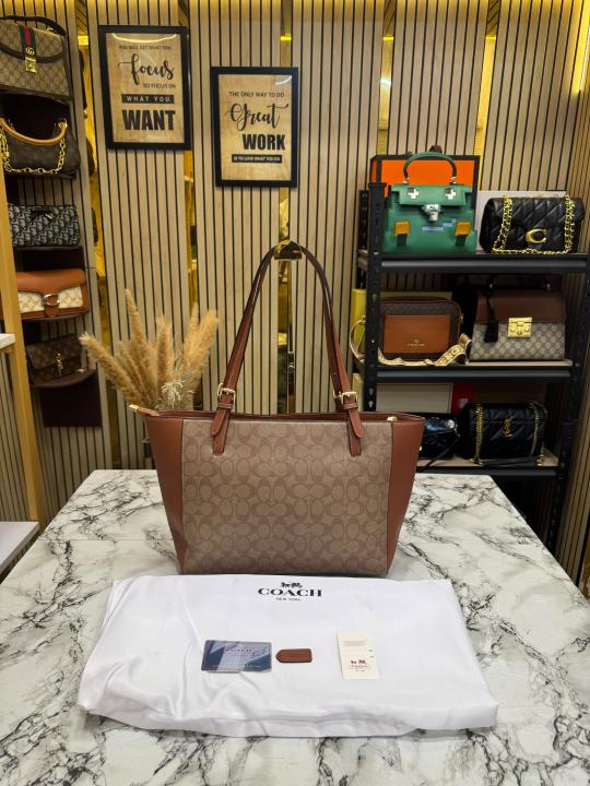 Coac_h City Signature Canvas Tote Bag With Dust Bag (Apricot-Brown) (361)