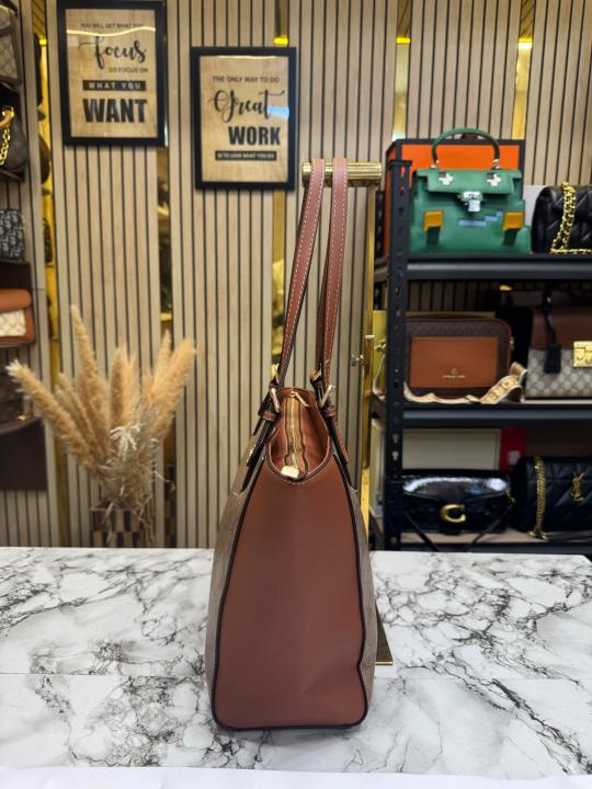 Coac_h City Signature Canvas Tote Bag With Dust Bag (Apricot-Brown) (361)