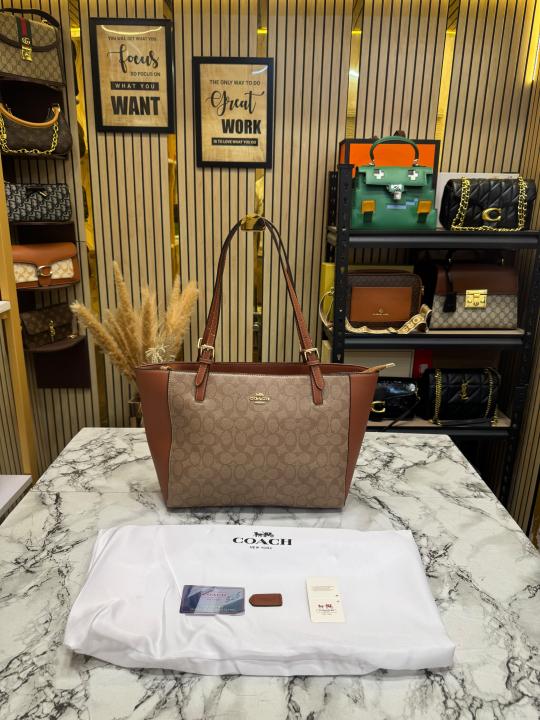 Coac_h City Signature Canvas Tote Bag With Dust Bag (Apricot-Brown) (361)