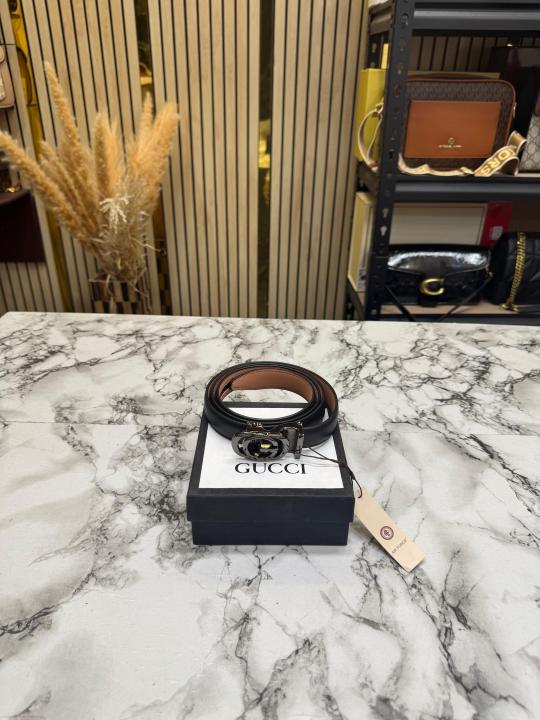 Gucc_i GG Marmont Silver Buckle Leather Belt