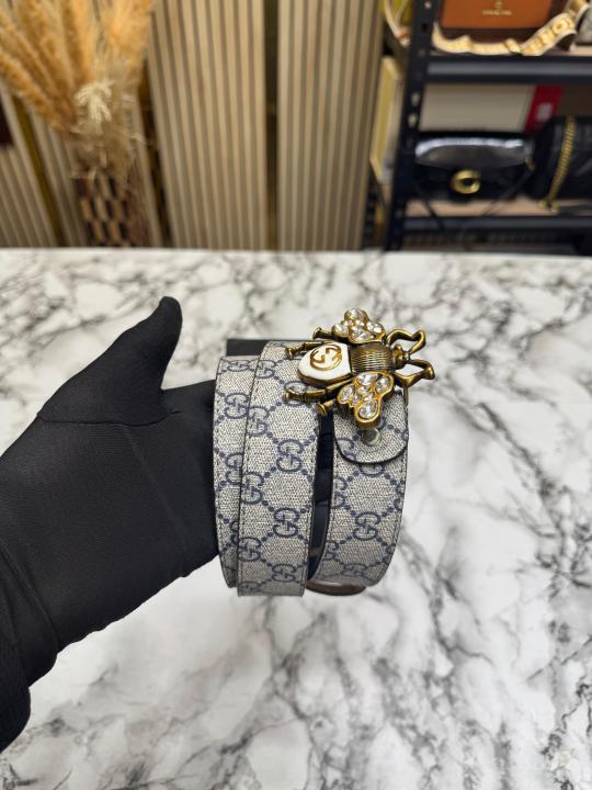 Gucc_i Queen Bee Buckle GG Monogram Leather Belt
