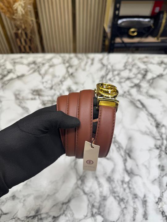 Gucc_i Double G Leather Belt With Gold Buckle (Brown)