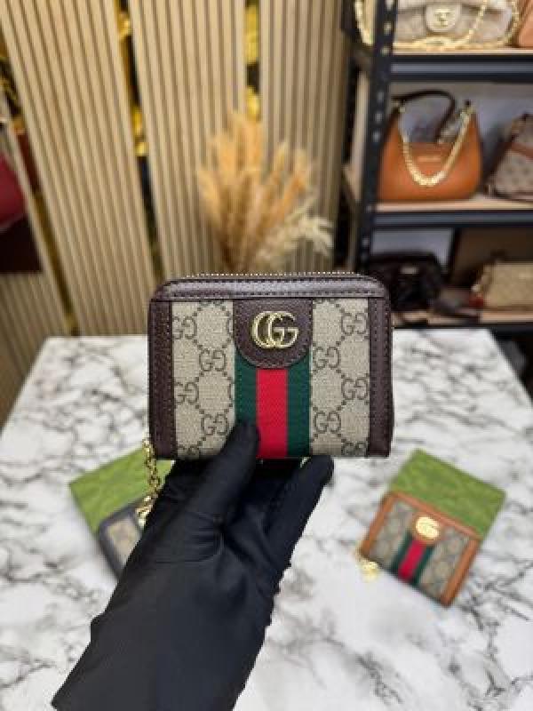 Gucc_i GG Supreme Canvas Ophidia Mini Wallet With Stripe Including Box (coffee) (AAAD66)