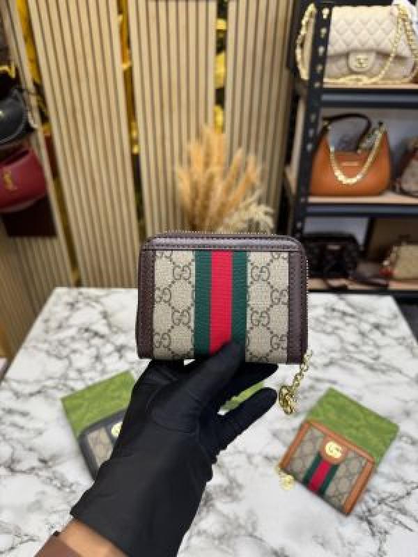 Gucc_i GG Supreme Canvas Ophidia Mini Wallet With Stripe Including Box (coffee) (AAAD66)