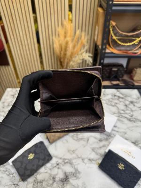 Coac_h Signature Coated Canvas Zip-Around Mini Wallet With Box (Coffee) (AAA1999)