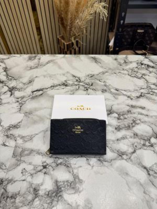 Coac_h Embossed Signature Zip-Around Mini Wallet With Box (Black) (AAA1999)