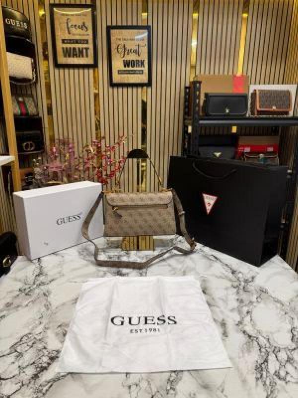 Guess Noelle Crossbody Flap Bag With Box And Dust Bag Including Carry Bag (Khaki)