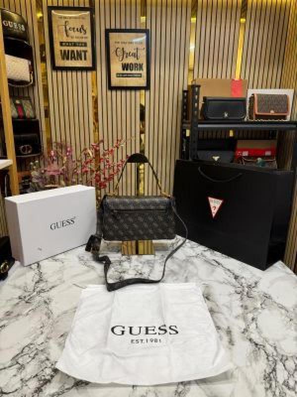 Guess Noelle Crossbody Flap Bag With Box And Dust Bag Including Carry Bag (Brown)